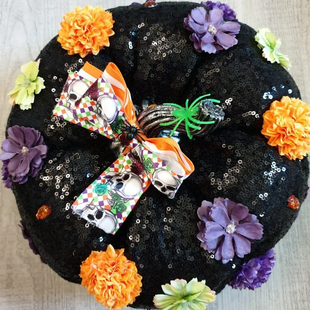 Halloween Pumpkin Black Sequin Colorful Pumpkin Center Piece Spooky Decor Gift